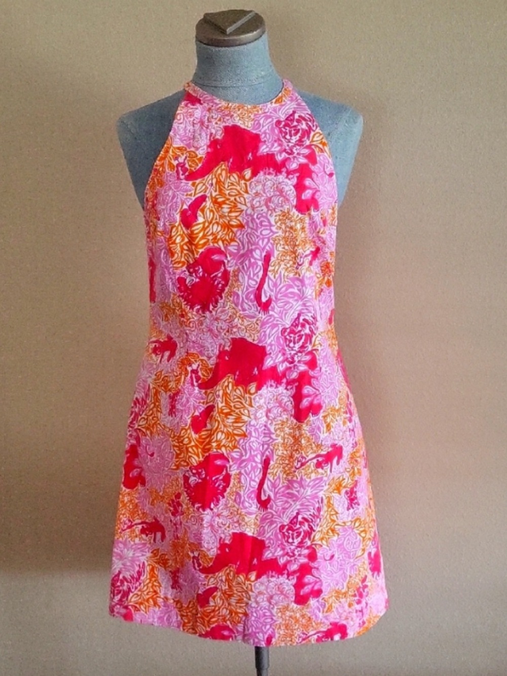 Vintage lily Pink & Orange party animals halter sun cocktail dress white tag!